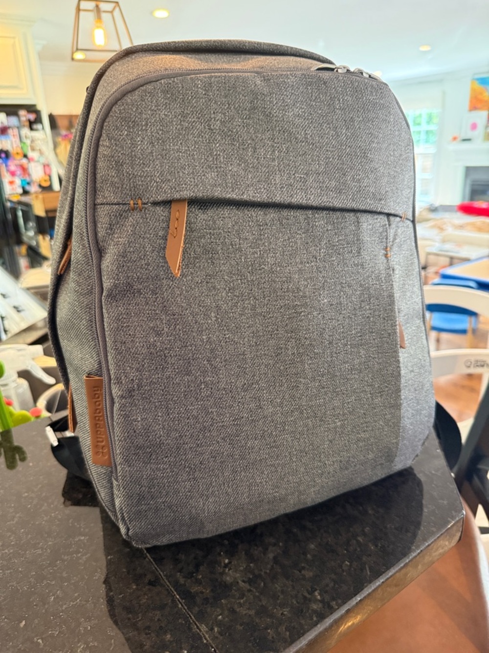 Gray Slim Commuter Backpack with Brown Accents